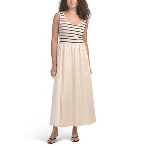 HUNTER & BROWN Black/Ivory Knit To Woven Dress With Striped Top